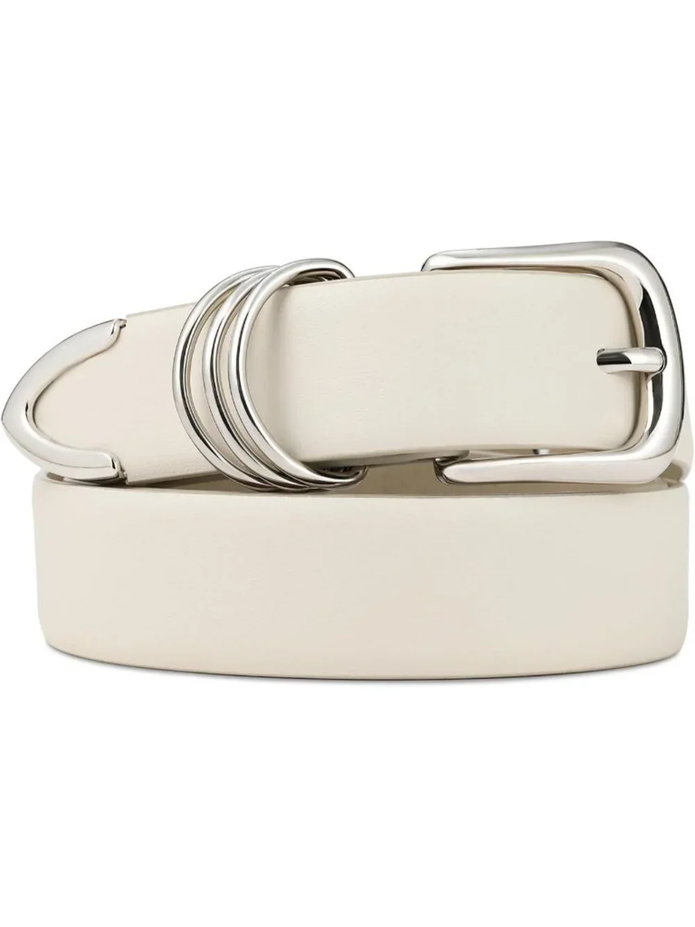 Women White Leather Dress Belt For Pants Jeans Fashion With Silver Buckle